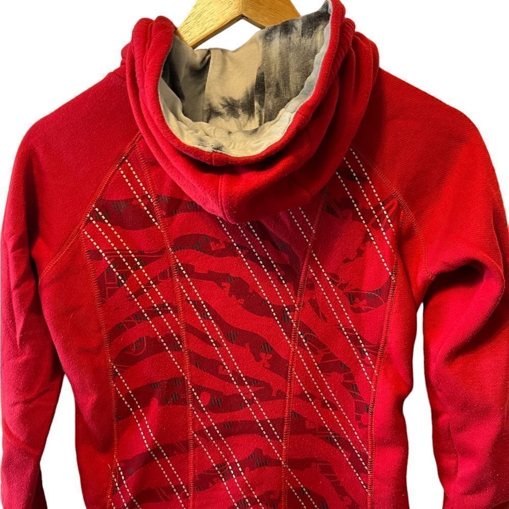 Red Embellished Graphic Print Zip Up Hooded Long Sleeve Casual Sweatshirt S - Picture 5 of 9